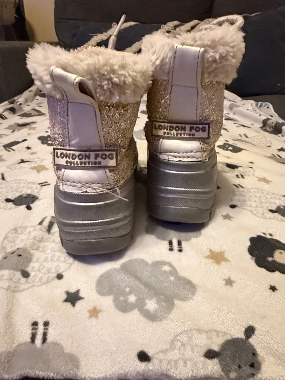 Kids London Fog Glitter Faux-Fur Winter Boots - Silver